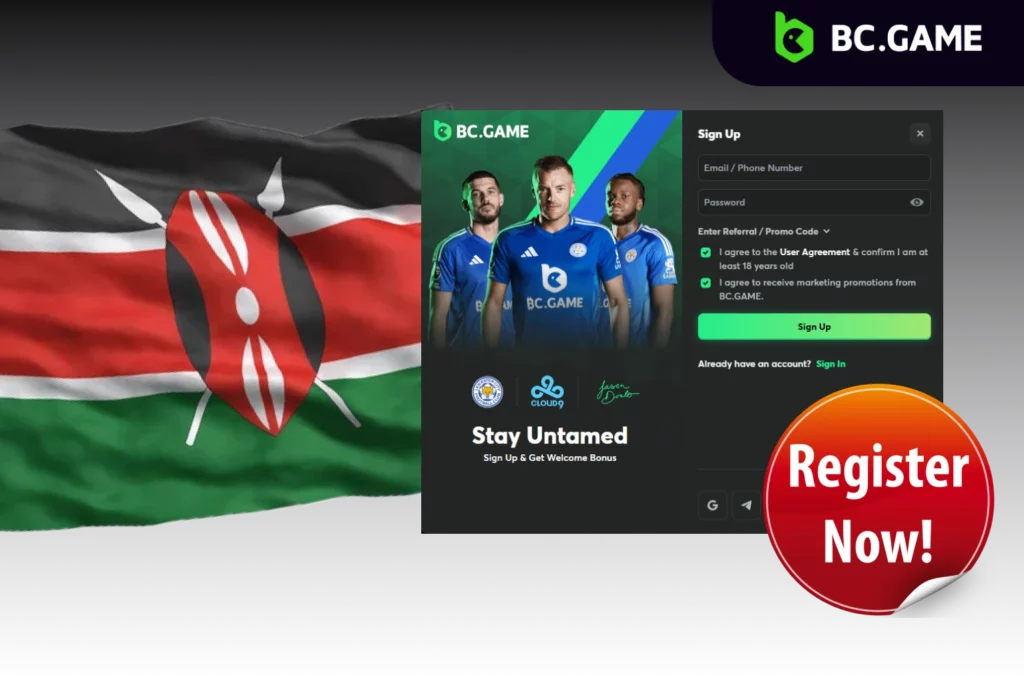 Registration form of BC Game in Kenya