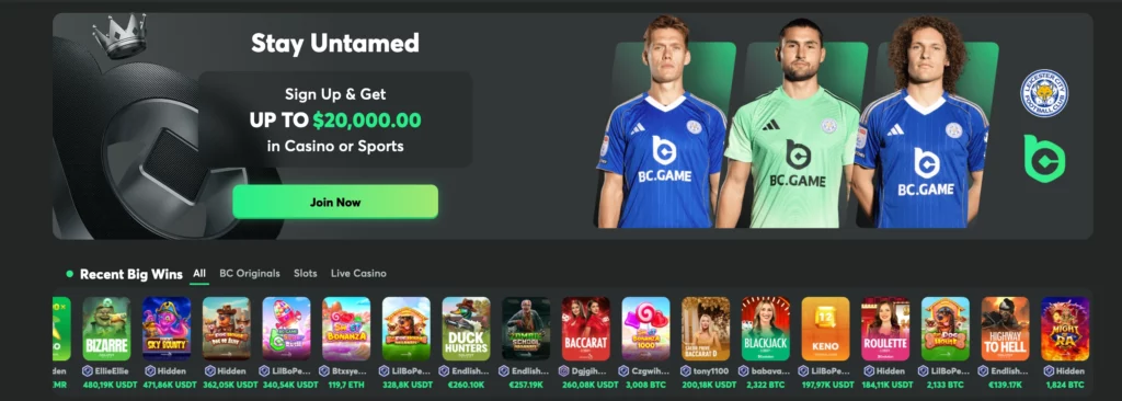 Main page of BC Game 
